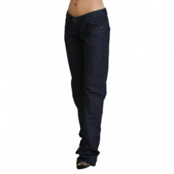 Jeans denim da donna dritti a vita bassa blu scuro - W26