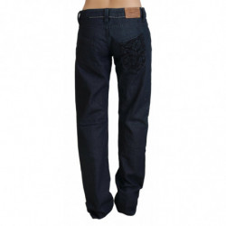 Jeans denim da donna dritti a vita bassa blu scuro - W26