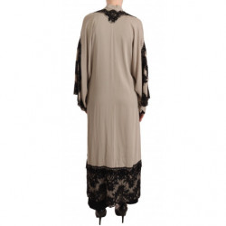 Abito caftano lungo Abaya in pizzo di seta beige - IT40-S