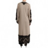 Abito caftano lungo Abaya in pizzo di seta beige - IT40-S