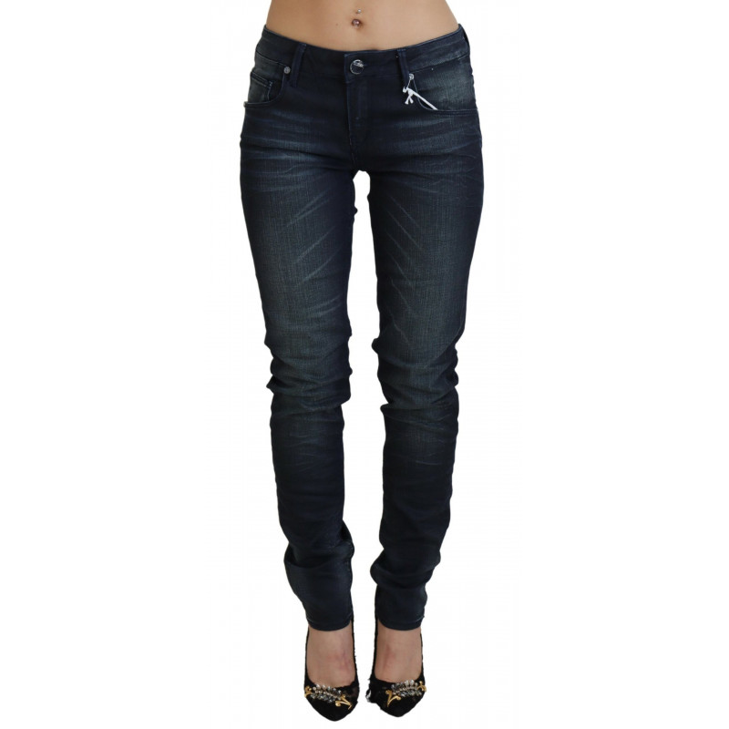 Jeans in denim di cotone slim fit a vita bassa lavati blu - W26