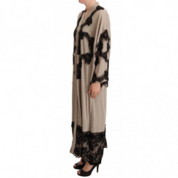 Abito caftano lungo Abaya in pizzo di seta beige - IT40-S