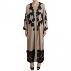 Abito caftano lungo Abaya in pizzo di seta beige - IT40-S