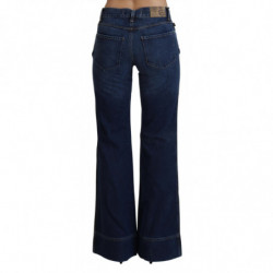 Jeans in denim di cotone blu a vita bassa con gamba svasata - W24