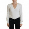 Top camicetta da donna maniche lunghe scollo V color avorio - IT1 - XS