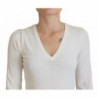 Top camicetta da donna maniche lunghe scollo V color avorio - IT1 - XS