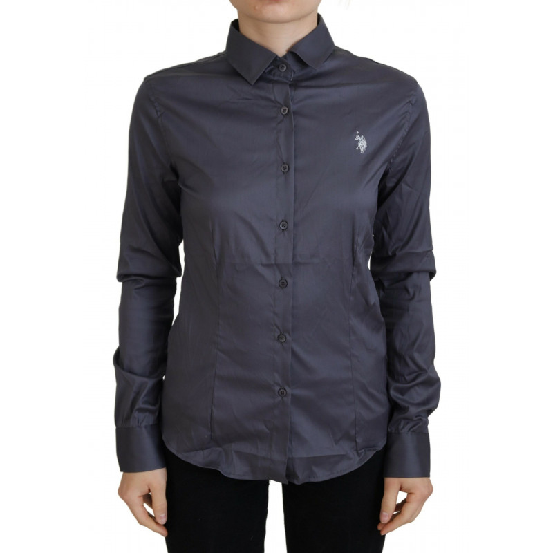 Top con colletto stampato a maniche lunghe grigio - IT38 - XS