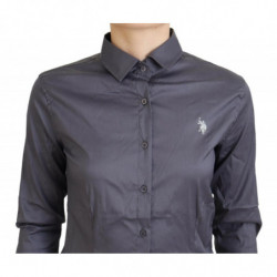 Top con colletto stampato a maniche lunghe grigio - IT38 - XS