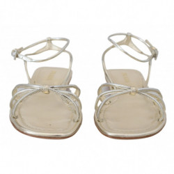 Sandali pelle argento metallizzato cinturino alla caviglia, scarpe