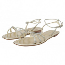 Sandali pelle argento metallizzato cinturino alla caviglia, scarpe