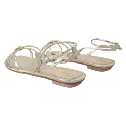 Sandali pelle argento metallizzato cinturino alla caviglia, scarpe
