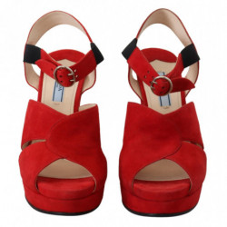 Sandali pelle scamosciata rossa, cinturino alla caviglia, scarpe ta