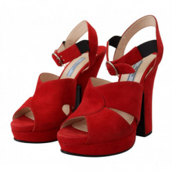 Sandali pelle scamosciata rossa, cinturino alla caviglia, scarpe ta