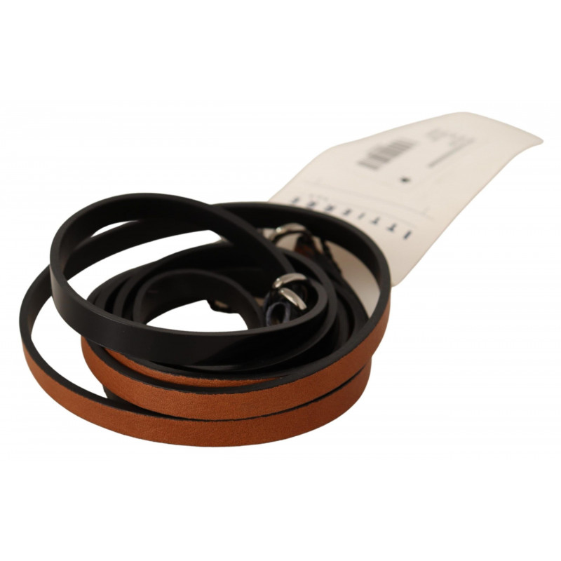 Cintura con fibbia tono argento in pelle marrone - 100 CM / 40 INCHES