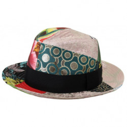 Cappello Fedora a tesa larga da donna patchwork multicolore - 57 CM-S