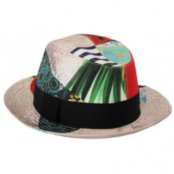 Cappello Fedora a tesa larga da donna patchwork multicolore - 57 CM-S