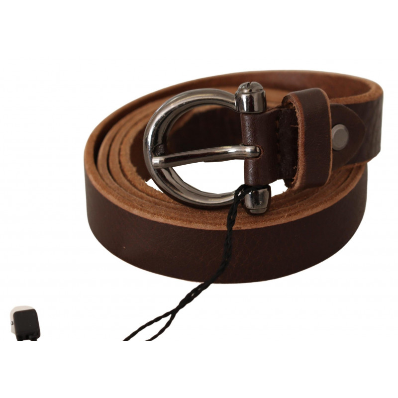 Cintura vita fibbia rotonda logo pelle marrone - 85 CM / 34 INCHES