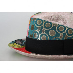 Cappello Fedora a tesa larga da donna patchwork multicolore - 57 CM-S