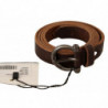 Cintura vita fibbia rotonda logo pelle marrone - 85 CM / 34 INCHES