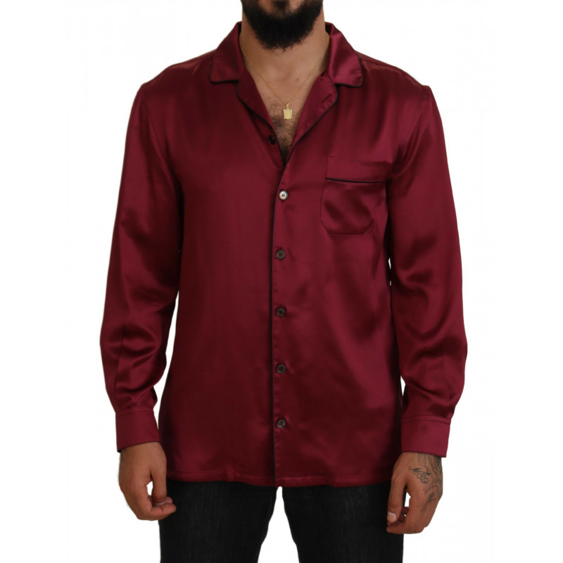 Top pigiama da uomo a maniche lunghe in seta bordeaux - IT40 - M