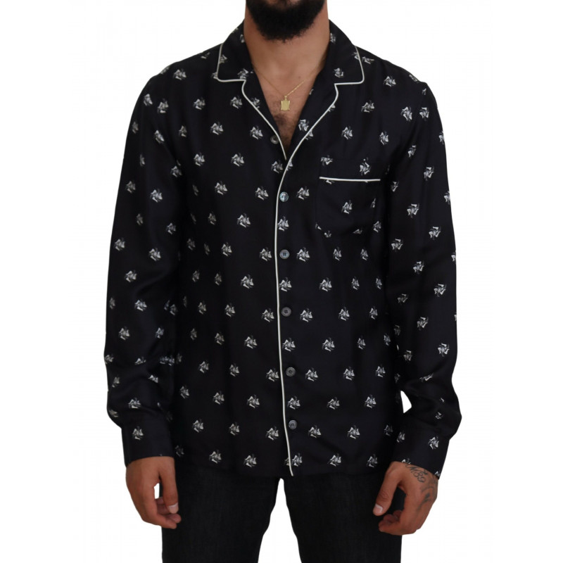 Top pigiama maniche lunghe da uomo colletto stampato nero - IT4 - S