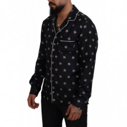 Top pigiama maniche lunghe da uomo colletto stampato nero - IT4 - S