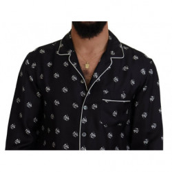 Top pigiama maniche lunghe da uomo colletto stampato nero - IT4 - S