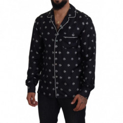 Top pigiama maniche lunghe da uomo colletto stampato nero - IT4 - S