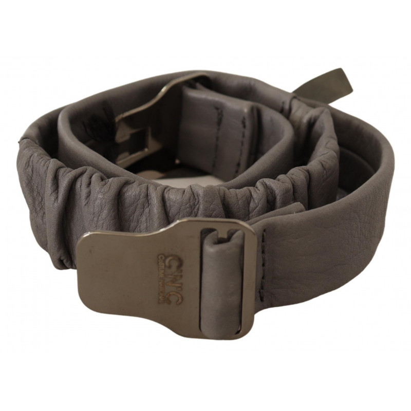 Cintura in pelle grigia con fibbia argentata - 85 CM / 34 INCHES