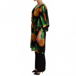 Abito avvolgente in seta stretch con stampa Ananas nero - IT36 - XS