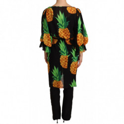 Abito avvolgente in seta stretch con stampa Ananas nero - IT36 - XS