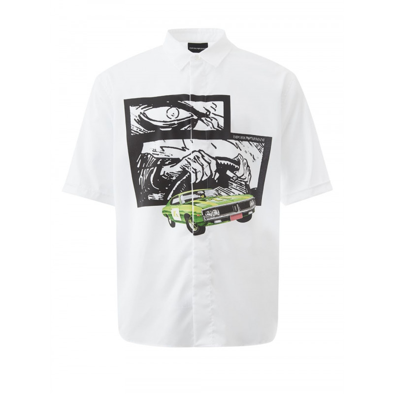 Camicia a maniche corte stampata bianca - XL