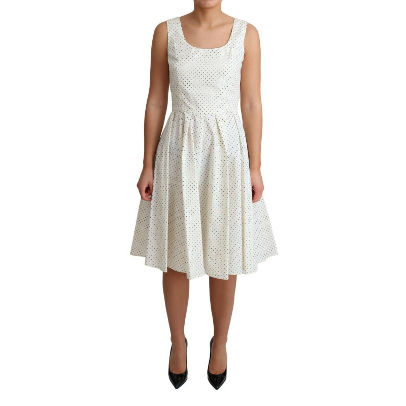 Abito a trapezio in cotone bianco a pois - IT42-M