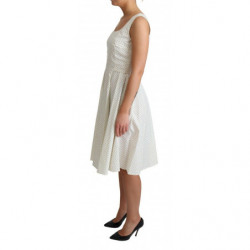 Abito a trapezio in cotone bianco a pois - IT42-M