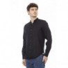 Camicia nera elegante con colletto alla coreana - L