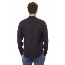 Camicia nera elegante con colletto alla coreana - L