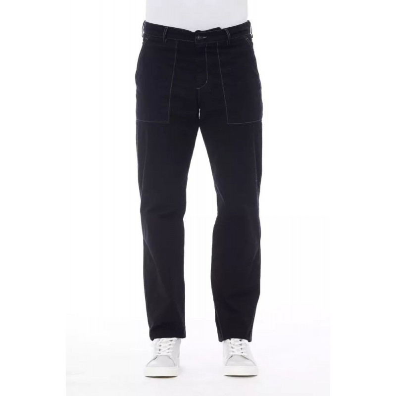 Pantaloni chic in cotone con cuciture a contrasto - W54