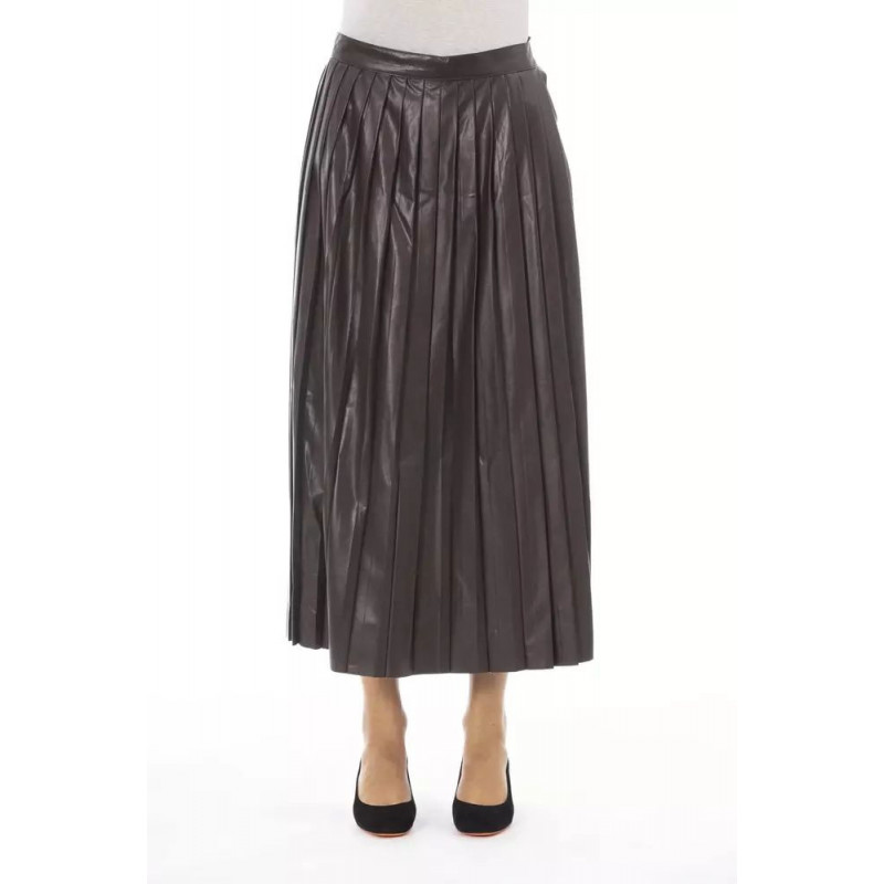 Gonna longuette elegante in ecopelle plissettata in marrone - W40