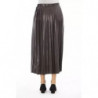 Gonna longuette elegante in ecopelle plissettata in marrone - W42