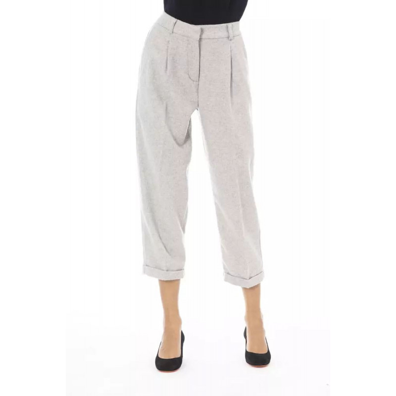 Pantaloni eleganti grigi in misto lana da donna - W44