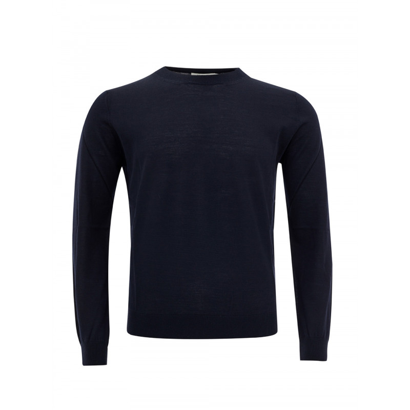 Maglione basic in lana girocollo blu - S