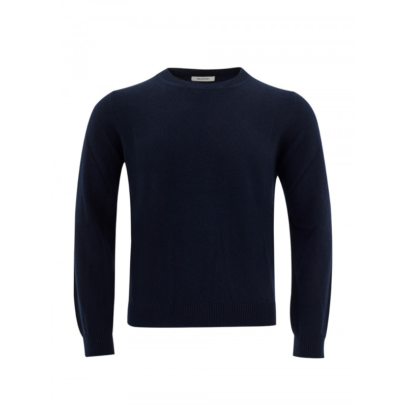 Maglione girocollo basic in misto cashmere blu - XL