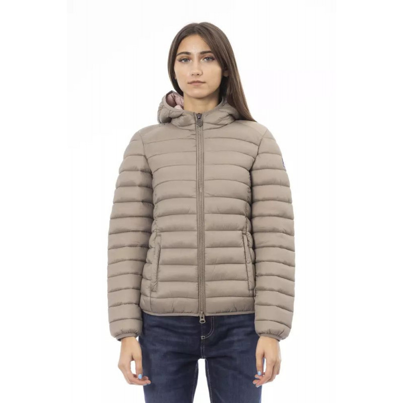 Giacca da donna trapuntata beige chic con cappuccio - XL