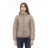Giacca da donna trapuntata beige chic con cappuccio - XL