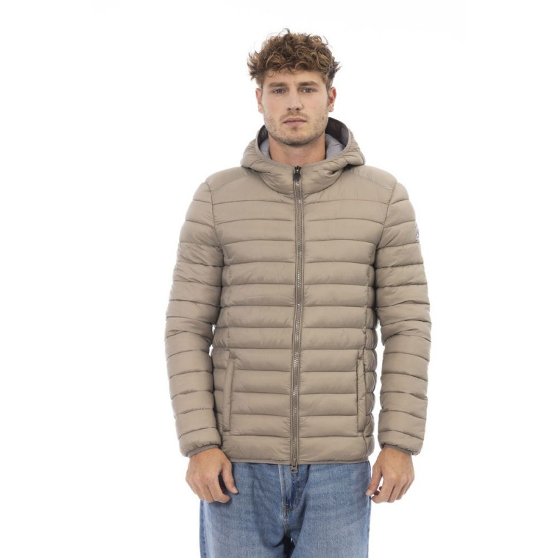 Giacca trapuntata beige con cappuccio da uomo - L