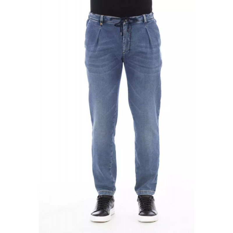 Jeans da uomo eleganti con bottoni in blu - W48