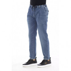 Jeans da uomo eleganti con bottoni in blu - W48