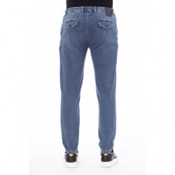 Jeans da uomo eleganti con bottoni in blu - W48