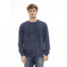 Elegante Maglione Girocollo In Pile Blu - L