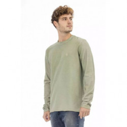 Elegante maglione verde ricamato girocollo - M